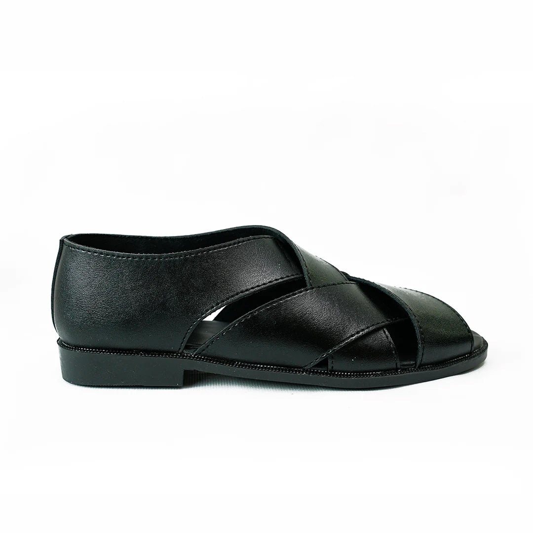 Handmade Leather Casual Classic Black Sandal - SR-070