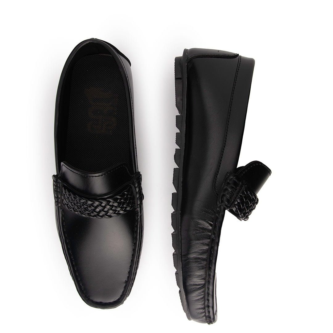 Black Leather Comfort Loafers Shoes - AY-001