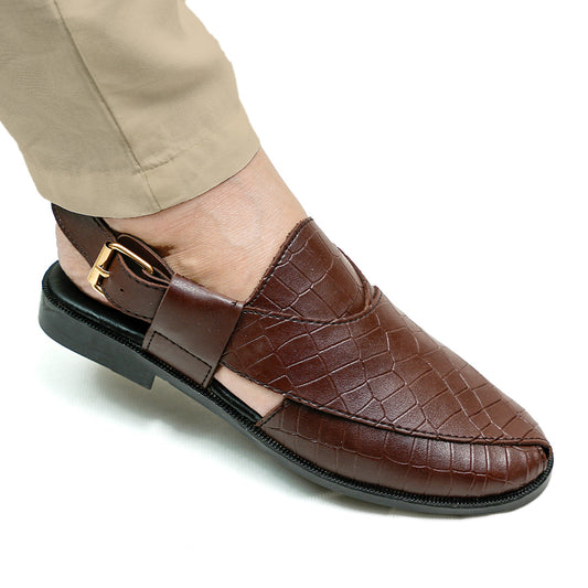 Handmade Leather Casual Texture Brown Peshawari Sandal- SR-075