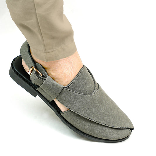 Handmade Leather Suede Grey Sandal - SR-066