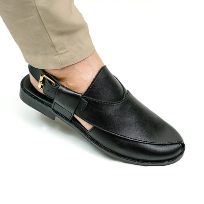 Handmade Leather Casual Black Peshawari Sandal- SR-072