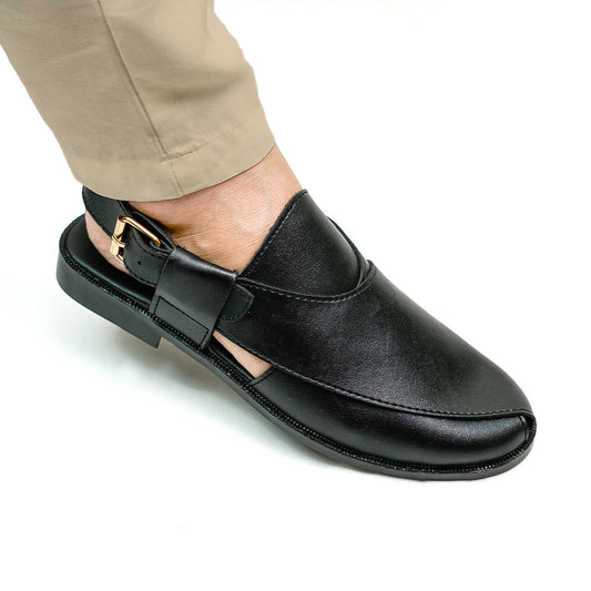 Handmade Leather Casual Black Peshawari Sandal- SR-072
