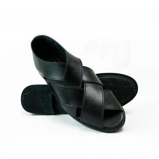 Handmade Leather Casual Classic Black Sandal - SR-070