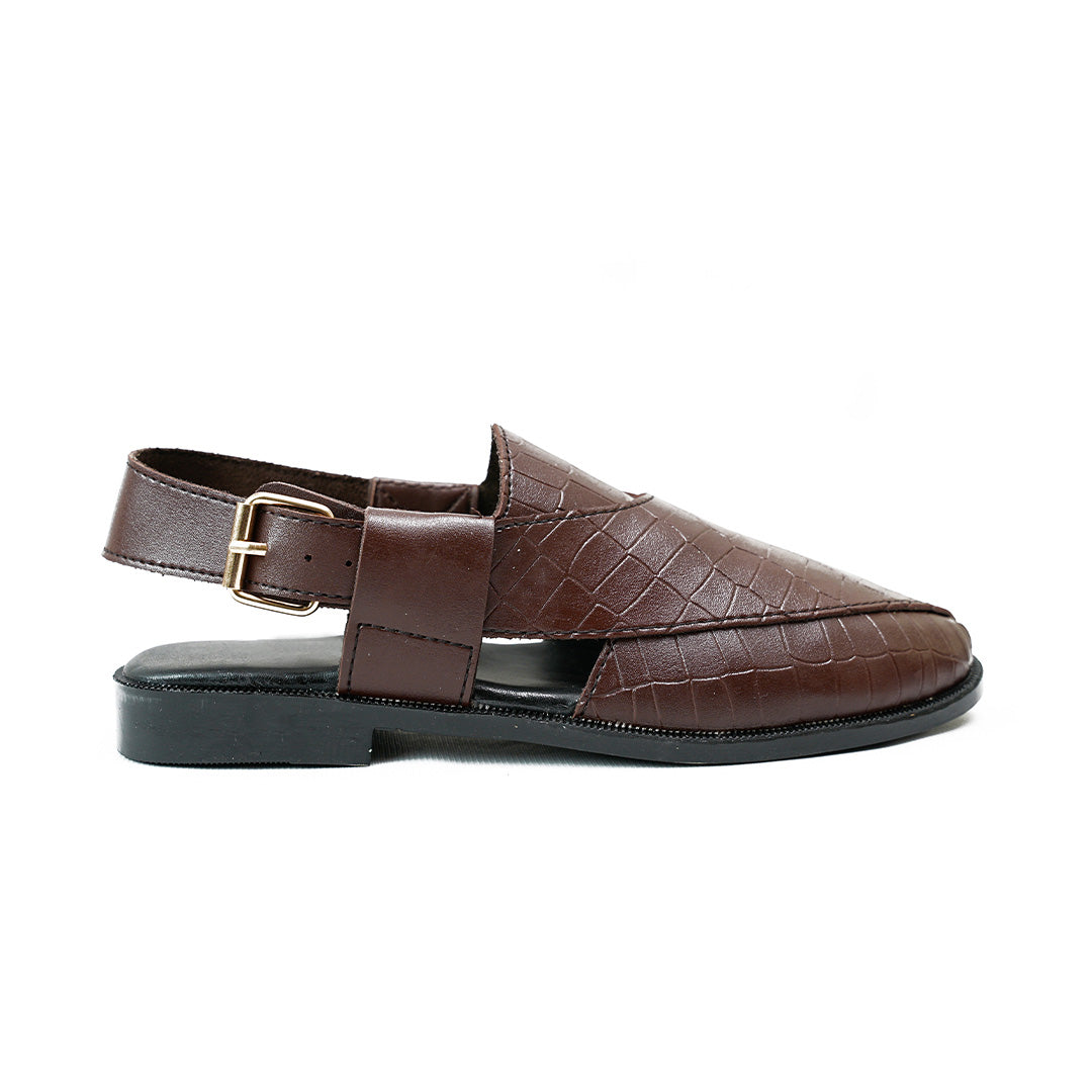 Handmade Leather Casual Texture Brown Peshawari Sandal- SR-075
