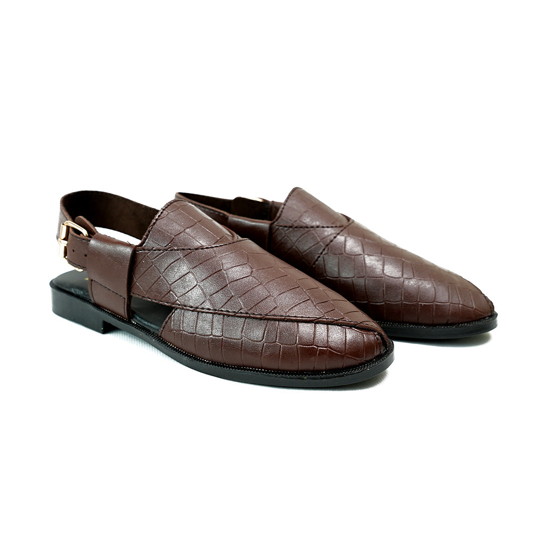 Handmade Leather Casual Texture Brown Peshawari Sandal- SR-075