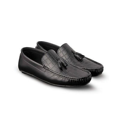 New Textured Black Loafers - AY-097