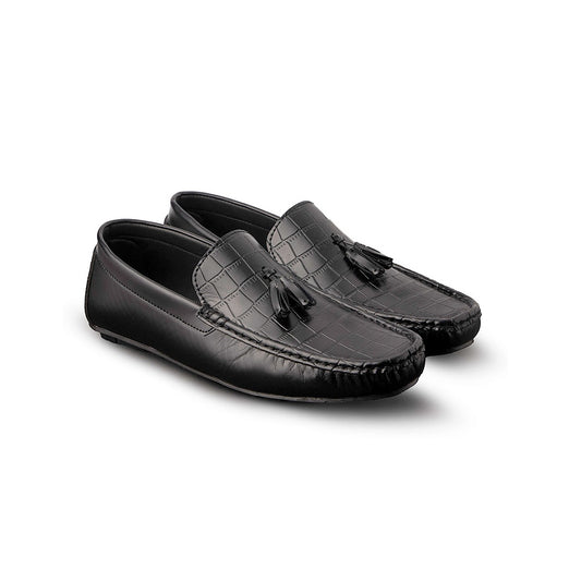 New Textured Black Loafers - AY-097