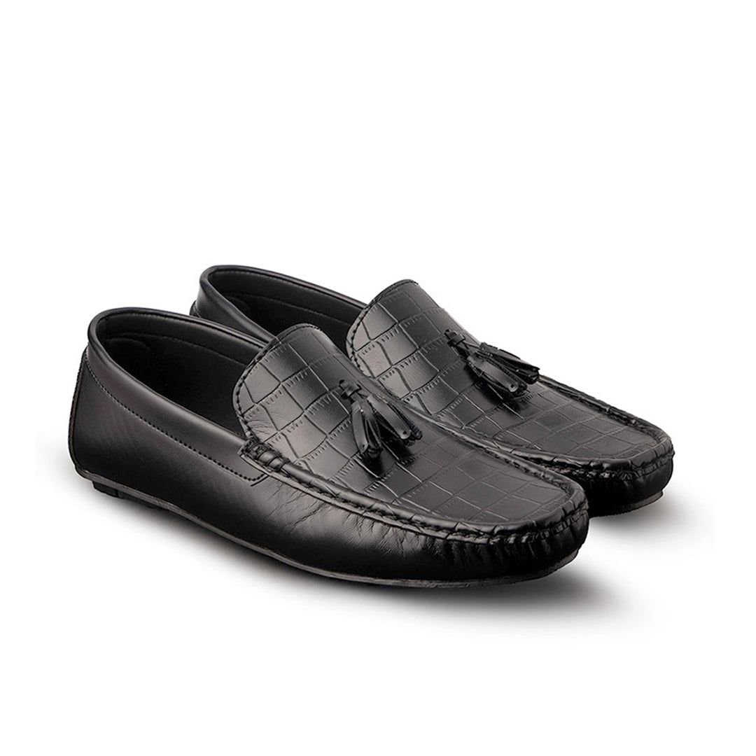 New Textured Black Loafers - AY-097