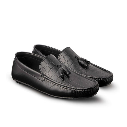 New Textured Black Loafers - AY-097