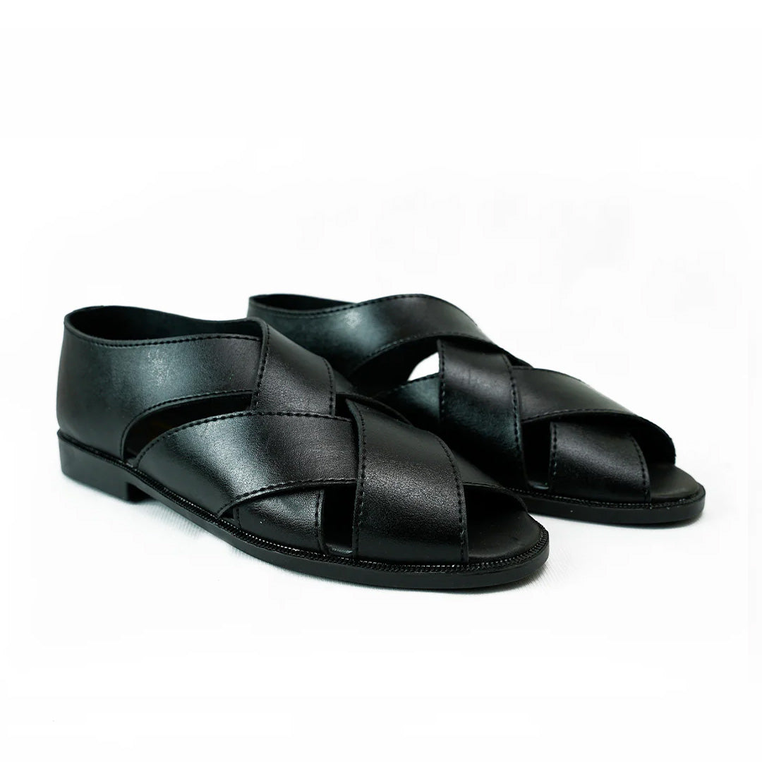 Handmade Leather Casual Classic Black Sandal - SR-070