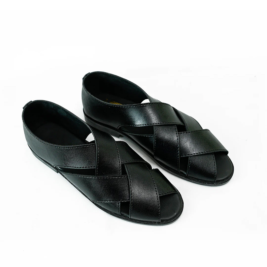 Handmade Leather Casual Classic Black Sandal - SR-070