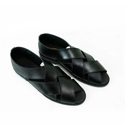 Handmade Leather Casual Classic Black Sandal - SR-070