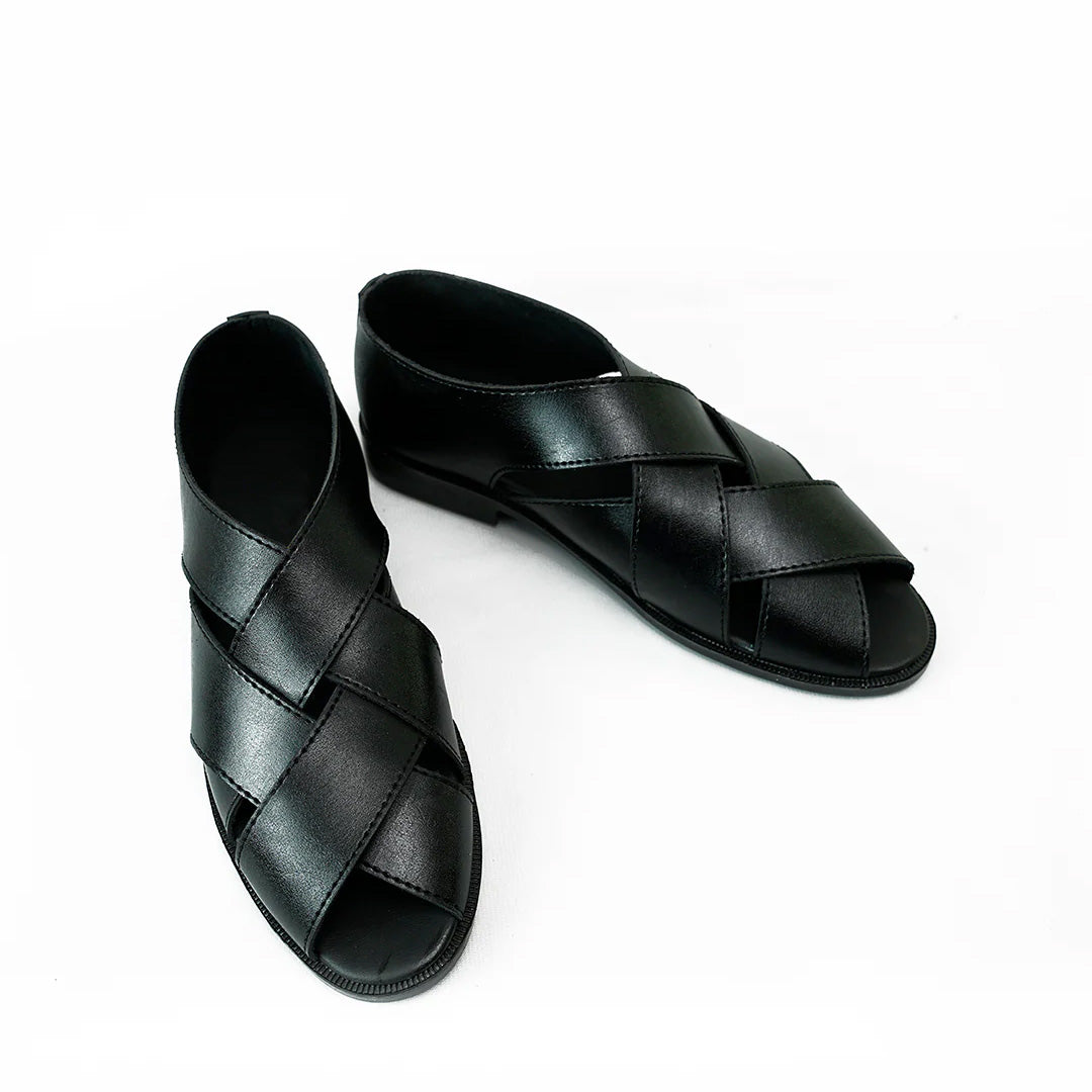Handmade Leather Casual Classic Black Sandal - SR-070
