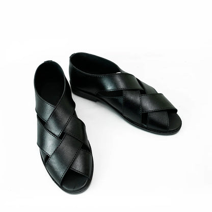 Handmade Leather Casual Classic Black Sandal - SR-070