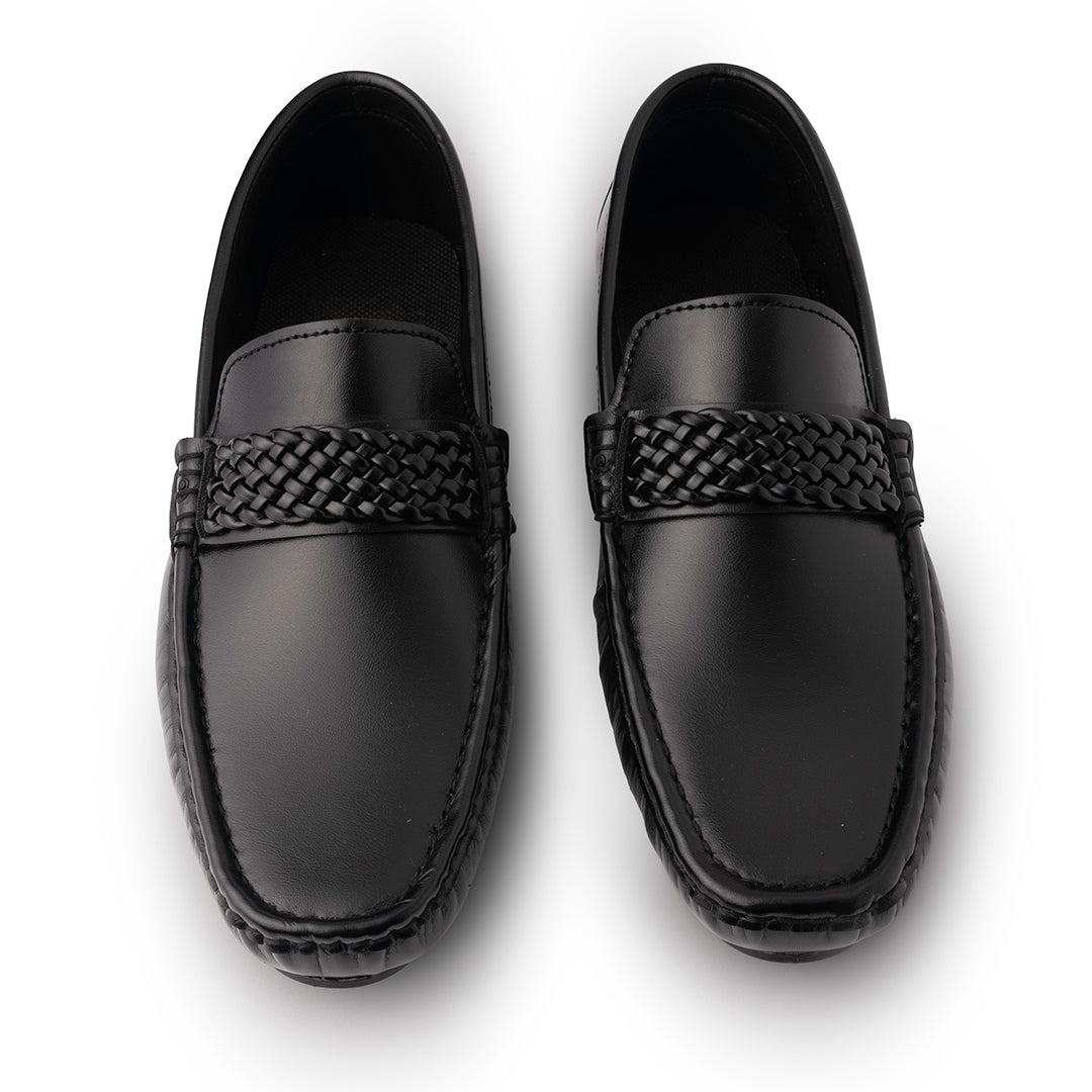 Black Leather Comfort Loafers Shoes - AY-001