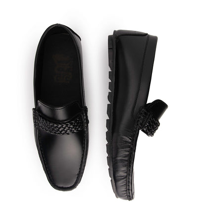 Black Leather Comfort Loafers Shoes - AY-001
